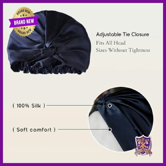 100% Mulberry Silk Sleep Bonnet, Adjustable Tie, Hair Protection main image 5